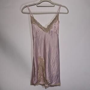 Pink Dainty Coquette Slip Dress With Nude Lace Trim And A Slit Size S